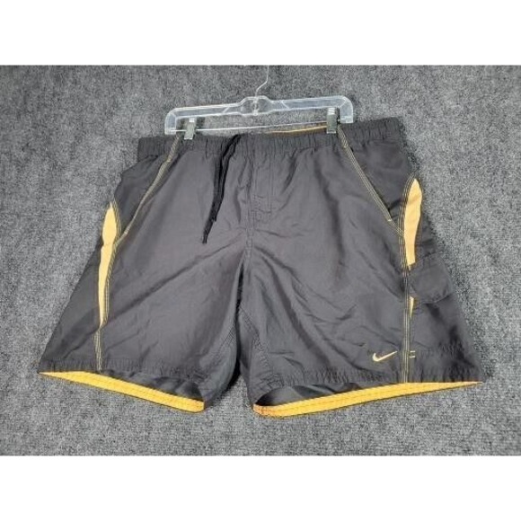 Nike Swim Shorts‎ Men's Size L Classic With Pockets & Logo Retro Black & Orange - Picture 1 of 9